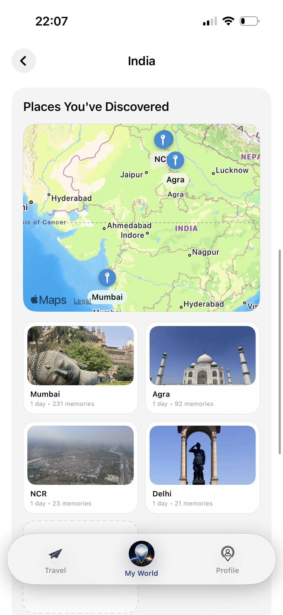 Places You Have Discovered ekranı