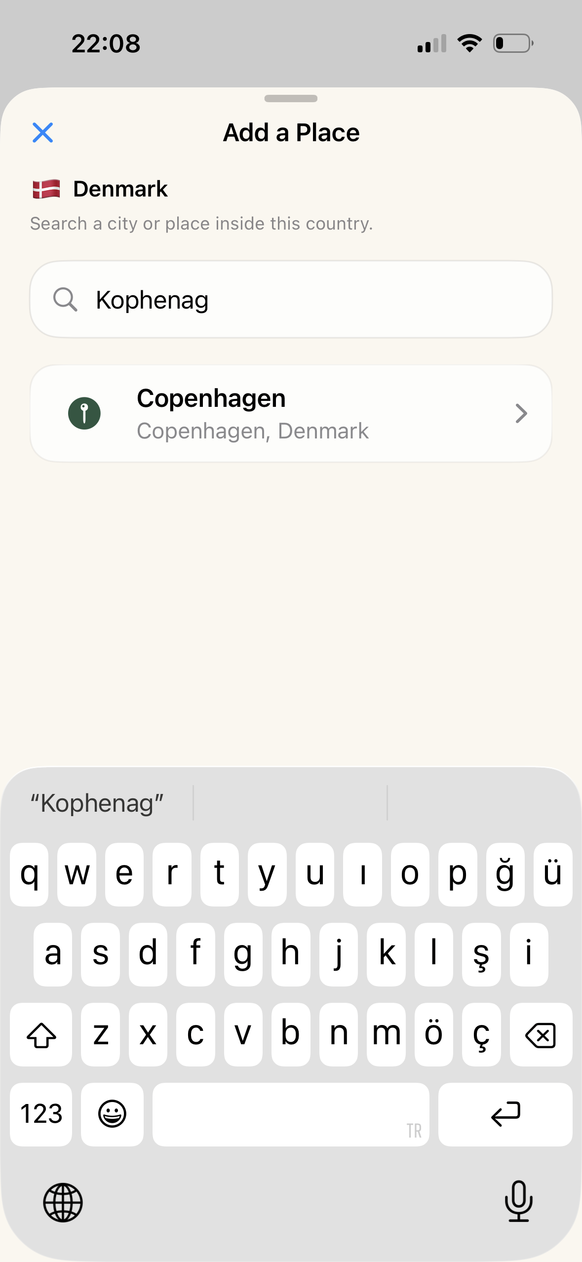 Add a Place search ekranı