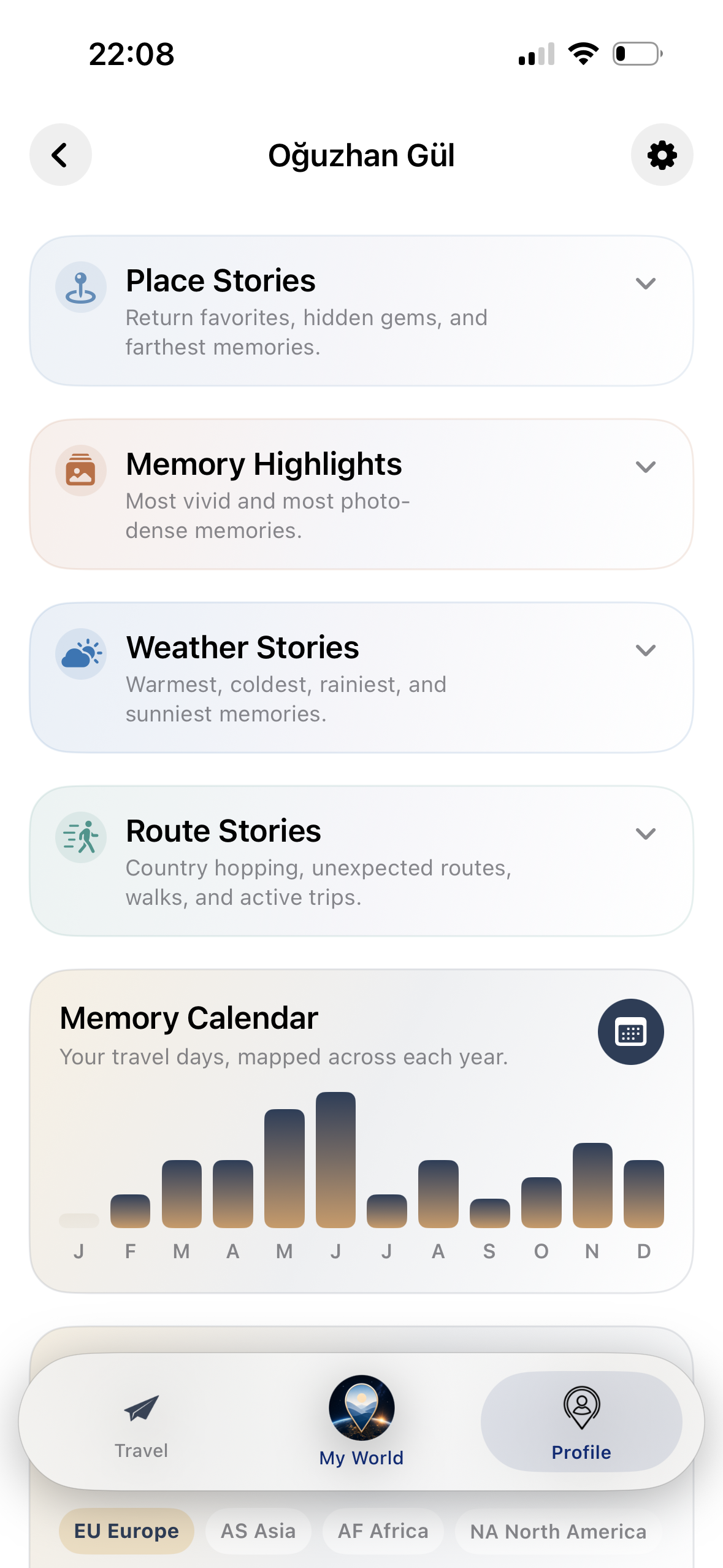 Profile story categories ekranı
