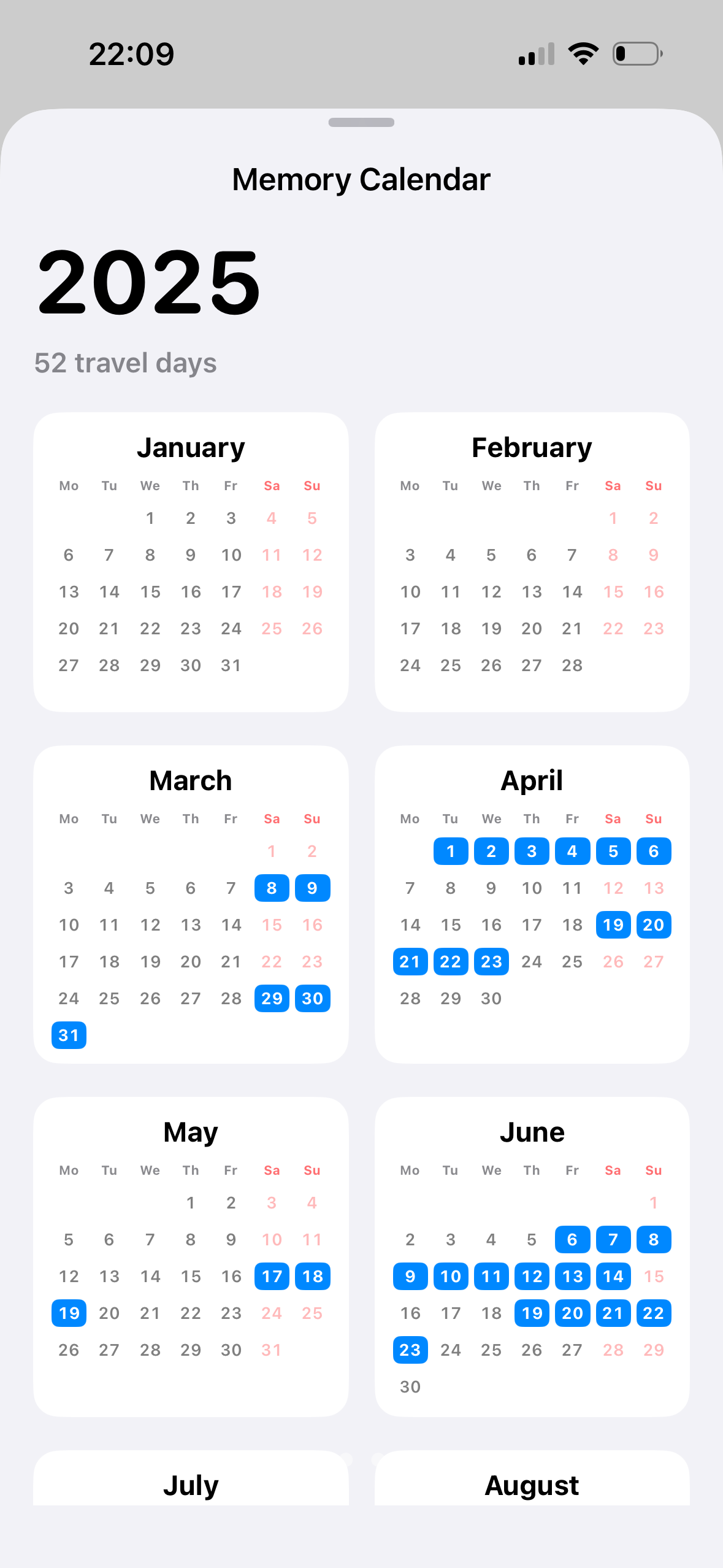 Memory Calendar 2025 ekranı