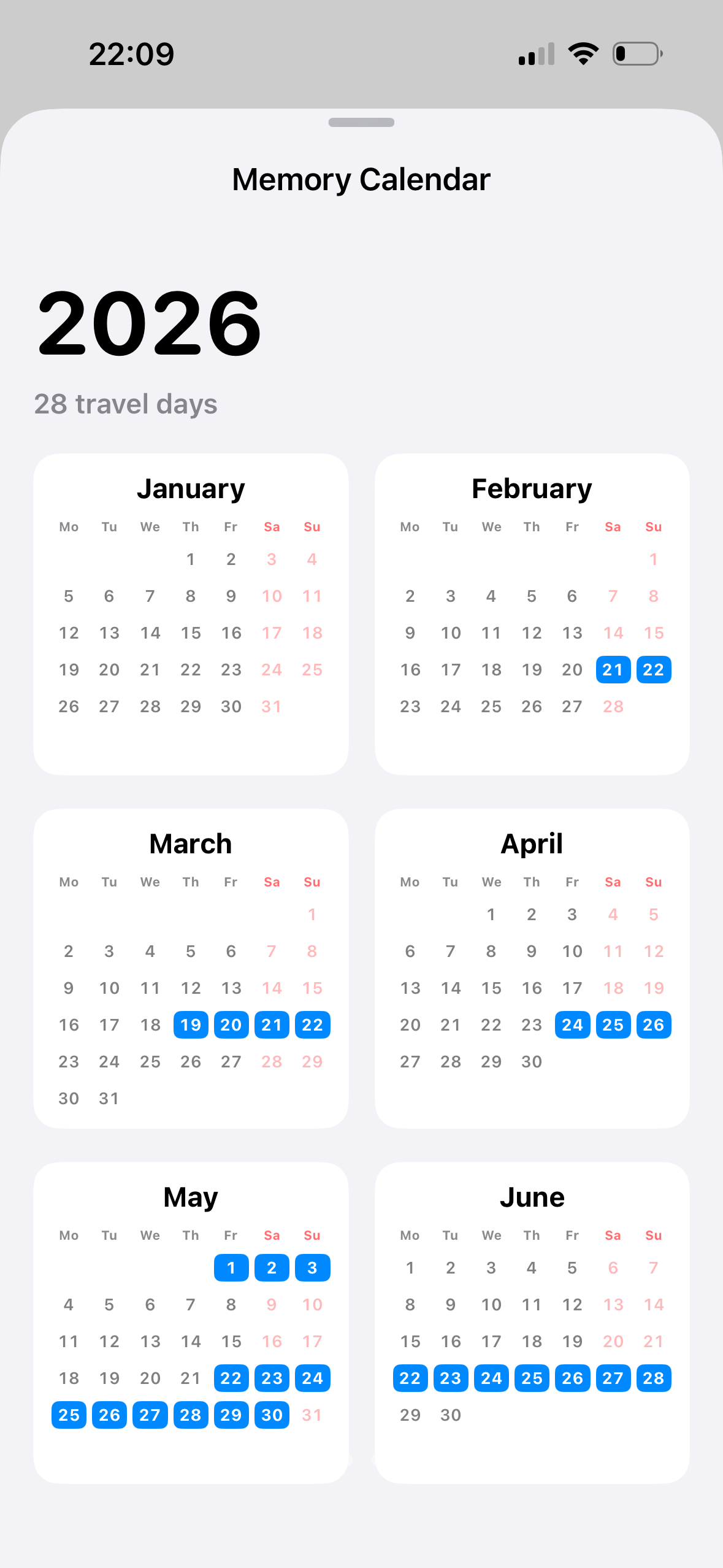 Memory Calendar 2026 ekranı