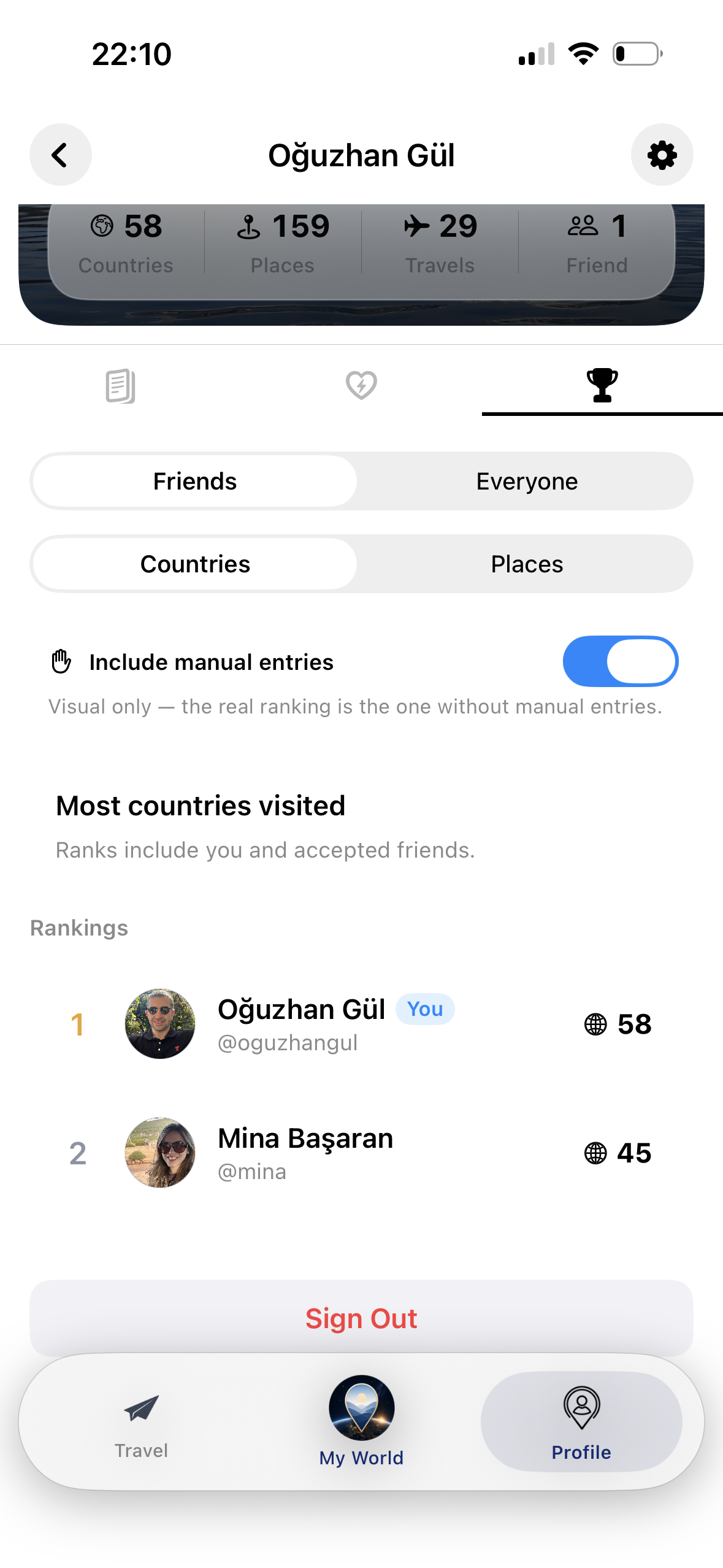 Scoreboard countries ekranı