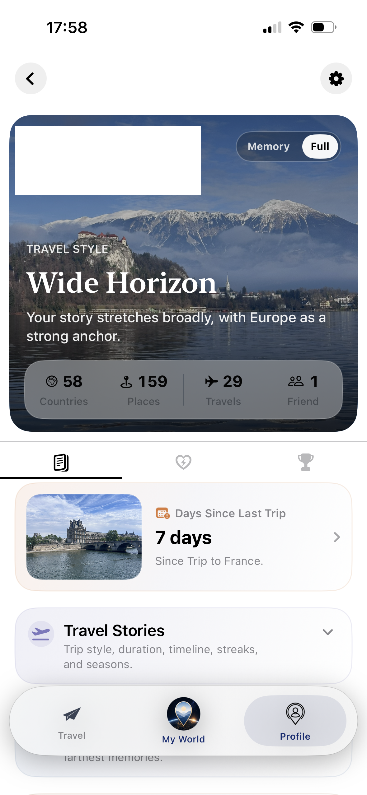 Demo travel style profile screen