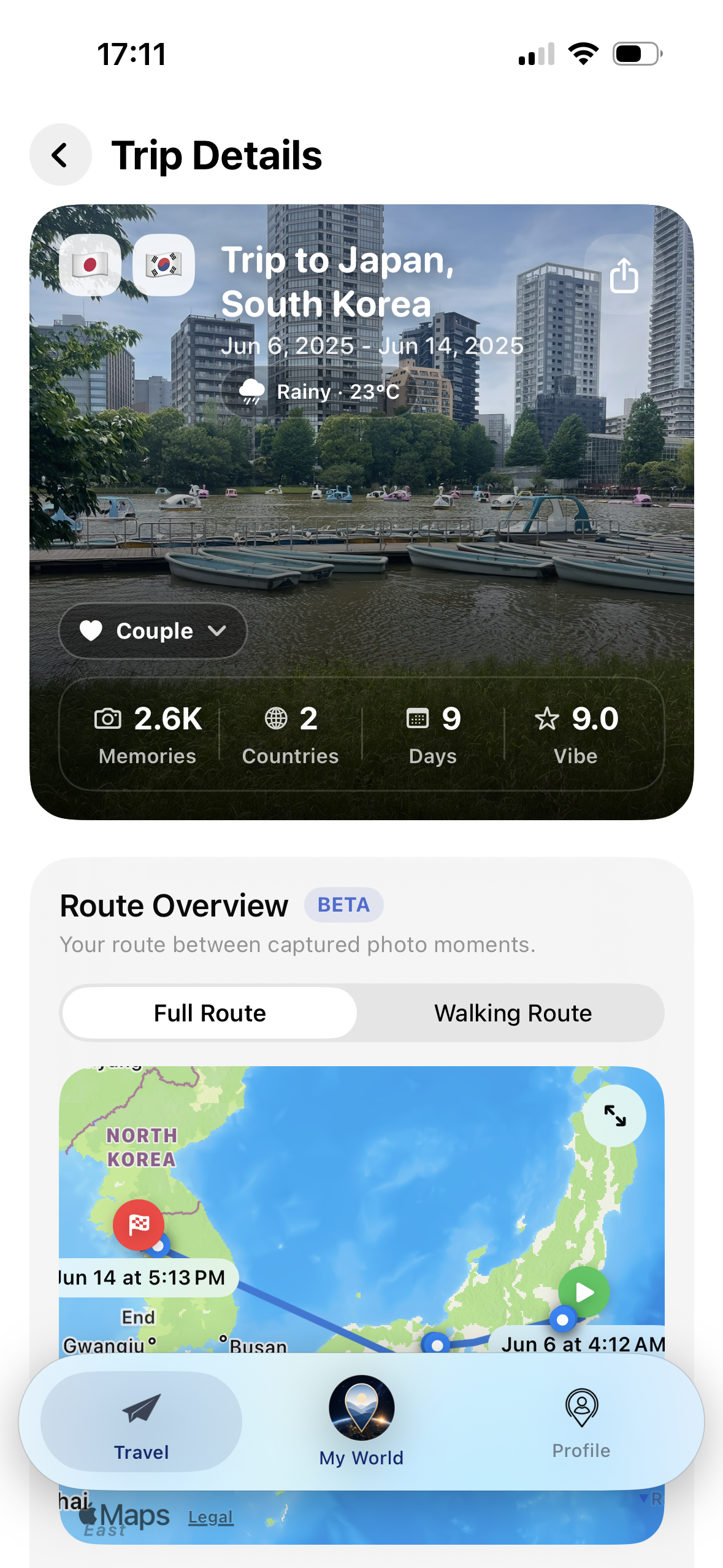 Trip Details summary screen